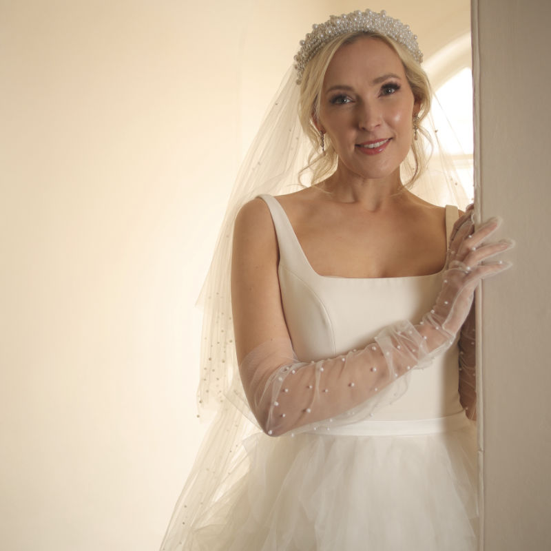 Lace wedding dress and accessories